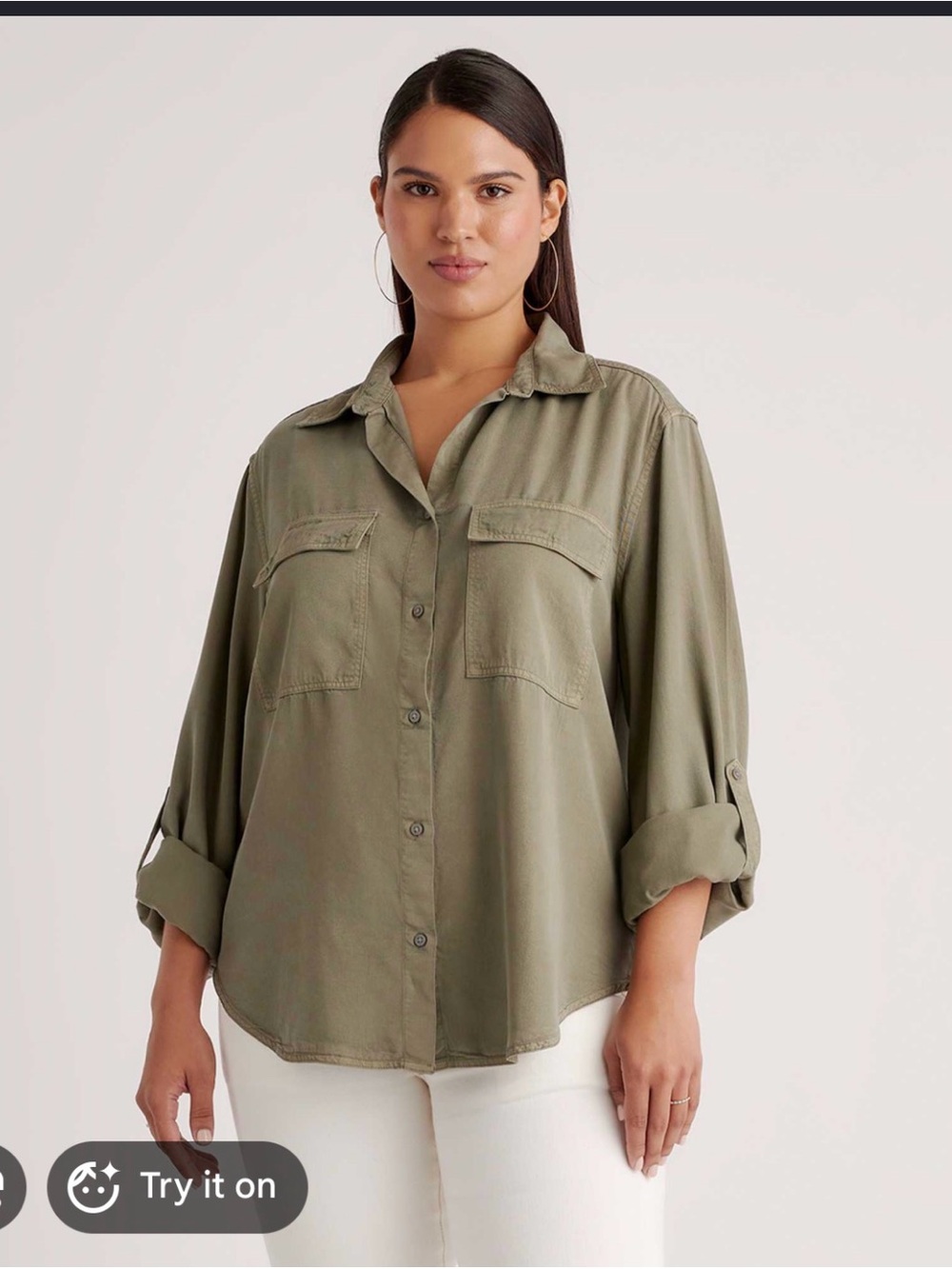 Quince Olive Vintage Wash Tencel Utility Shirt